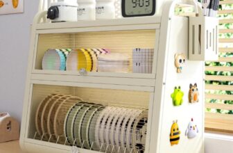 ตู้เก็บจานในครัวพร้อมฝาปิดเคาน์เตอร์มัลติฟังก์ชั่นใช้ในครัวเรือนชามและตะเกียบความจุขนาดใหญ่ชั้นวางท่อระบายน้ำ