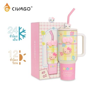 CIVAGO แก้วสแตนเลส 1200ml เก็บความเย็น มีหูหิ้วและหลอด