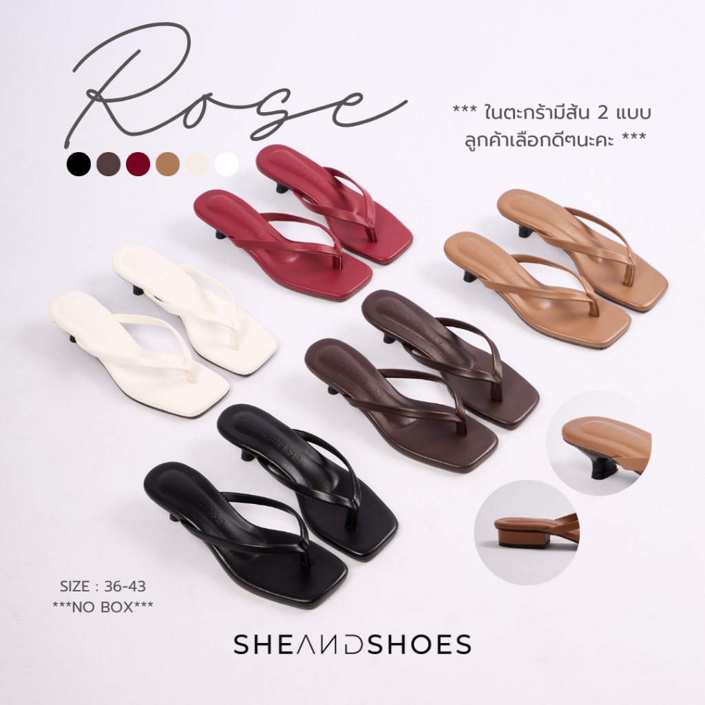 ROSE รองเท้าทรงคีบ ส้นสูง 1 นิ้ว